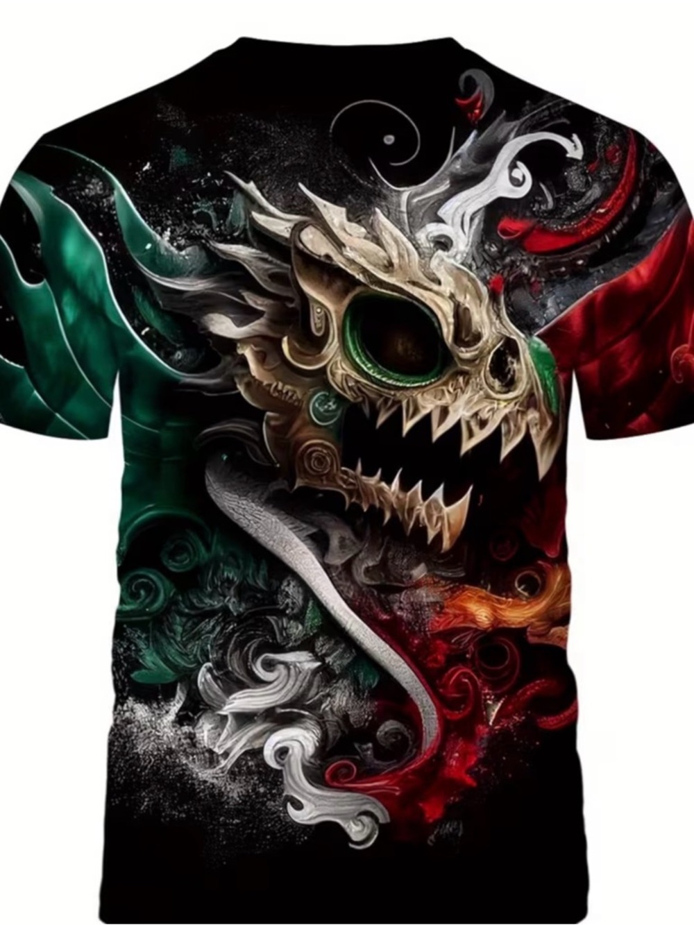 Mens Graphic Skull Dragon Print Men’s T-Shirt - med